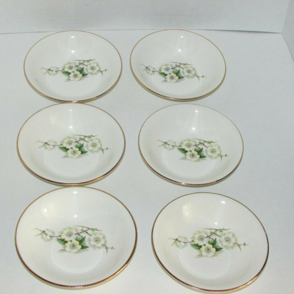Georgian China Spring Blossom 6 Small Dessert Bowls Mid-century Cottagecore
